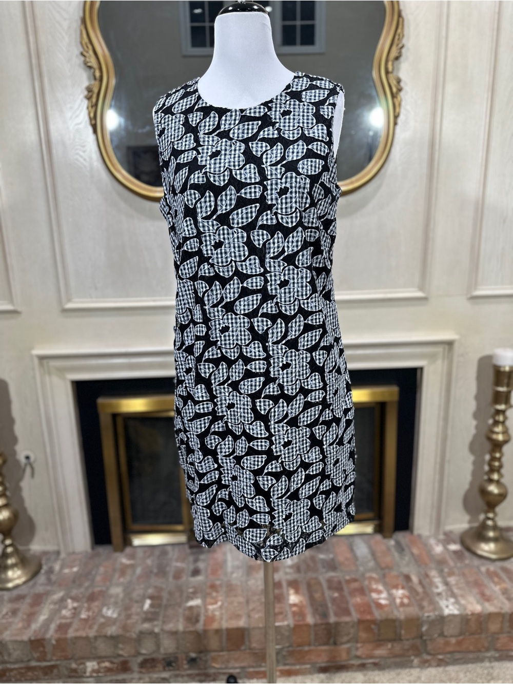 Karl Lagerfeld Paris Sheath Dress 12 Gingham Floral Coquette Mod LD8OK137